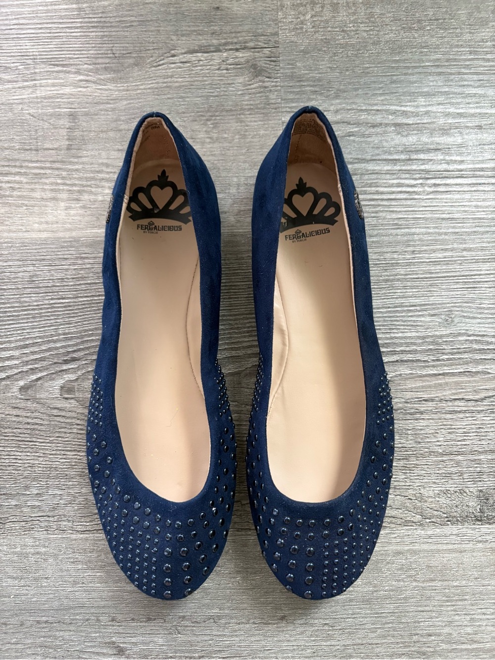 Fergalicious Royal Blue Suede Studded Flats. Women size 8